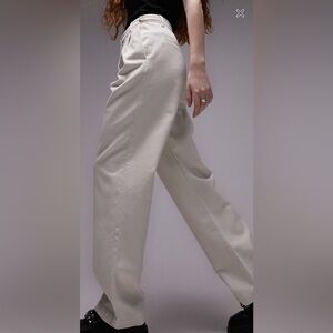 Topshop Button Tab Detail Straight Leg pants in Ecru